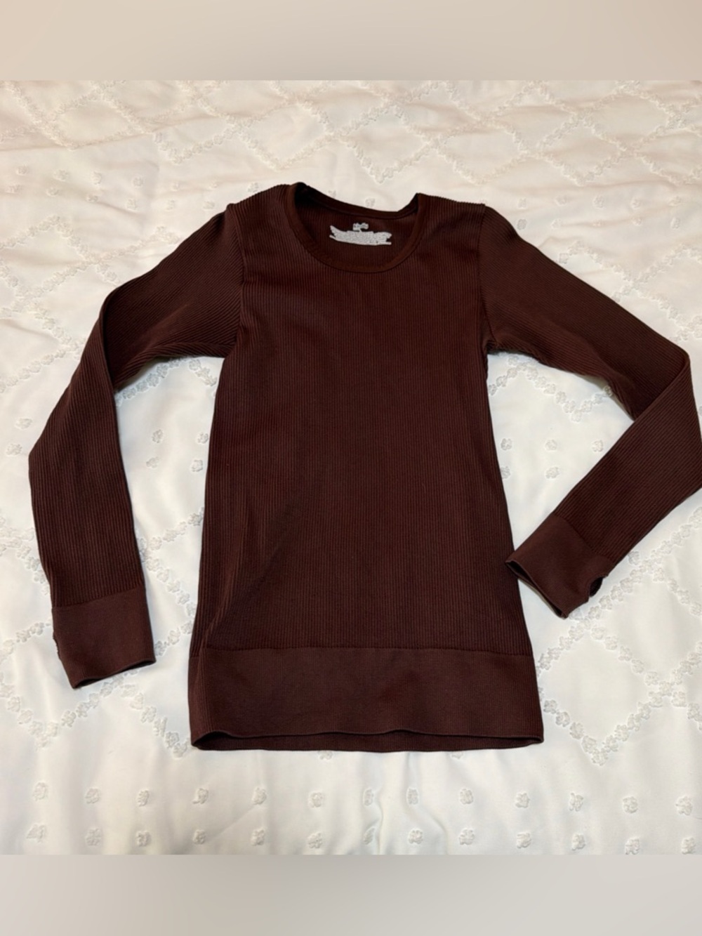 Kindly Yours Women’s Thermal Top Size Large Mocha Ribbed Stretch Long Sleeve